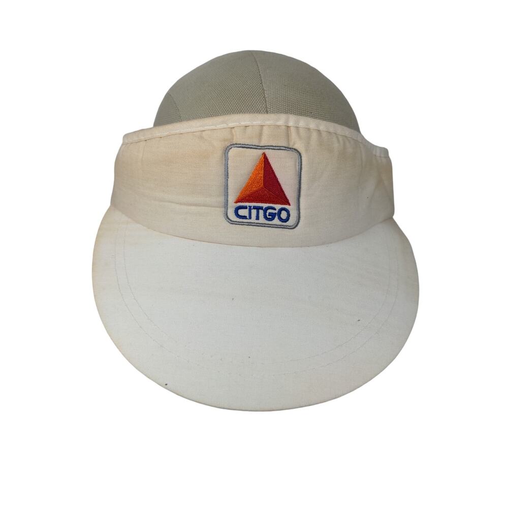 Citgo Gas Sun Visor Slideback Hat White Heavy Stains Embroidered